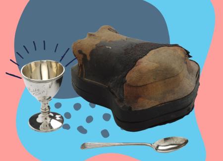 A silver cup and a silver spoon 
