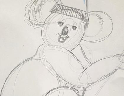 Led drawing of a koala with a party hat