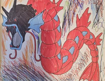 Drawing of a colourful dragon