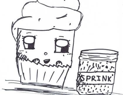 Drawing of a cupcake with sprinkles