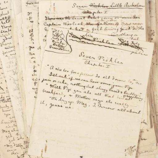 Letters in a stack with the front one saying 'Seven Pickles'