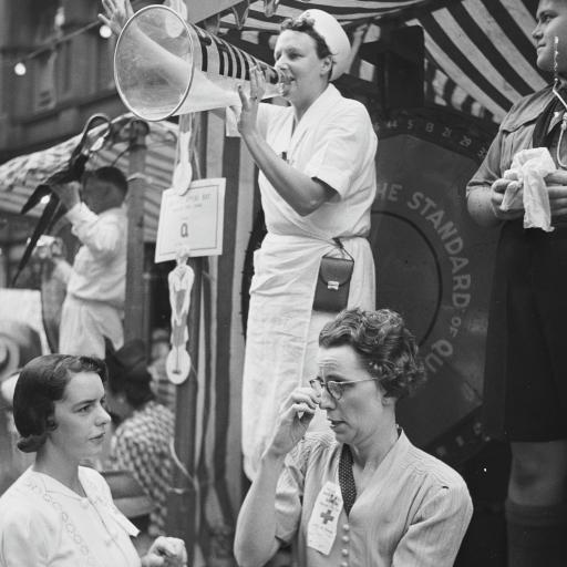 woman talking through megaphone