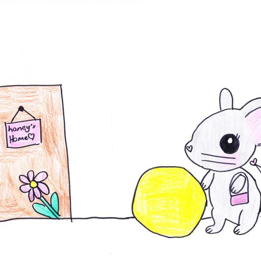 A drawing of a mouse standing near a door