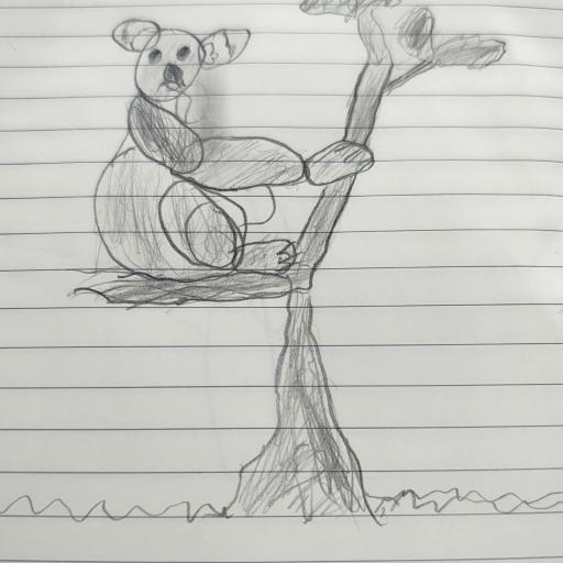 Led pencil drawing of koala sitting in tree