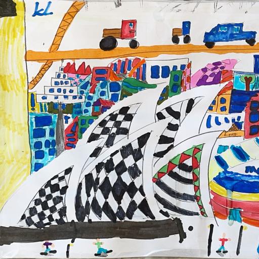 Colourful artwork of Darling Harbour