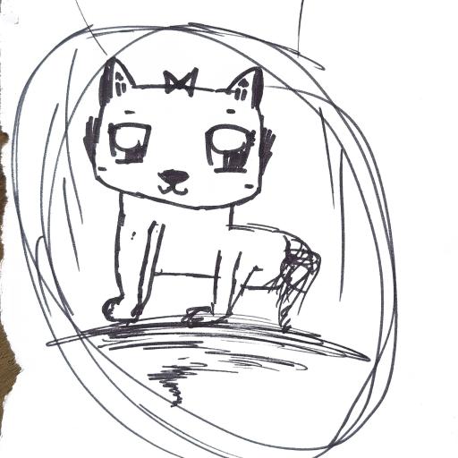 Drawing of cat with bow on head