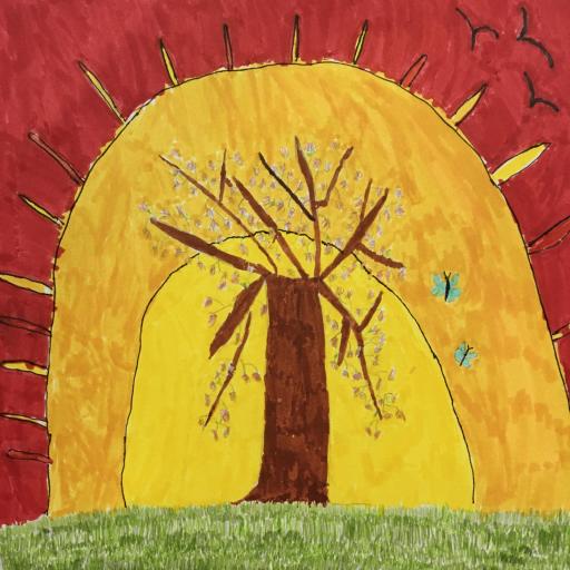 Artwork of tree at sunrise