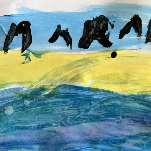 Painting with yellow, blue and black colours